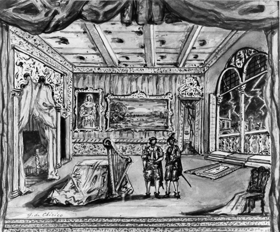 Giorgio De Chirico - interno di un salone, Teatro dell'Opera, Roma